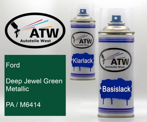 Ford, Deep Jewel Green Metallic, PA / M6414: 400ml Sprühdose + 400ml Klarlack - Set, von ATW Autoteile West.